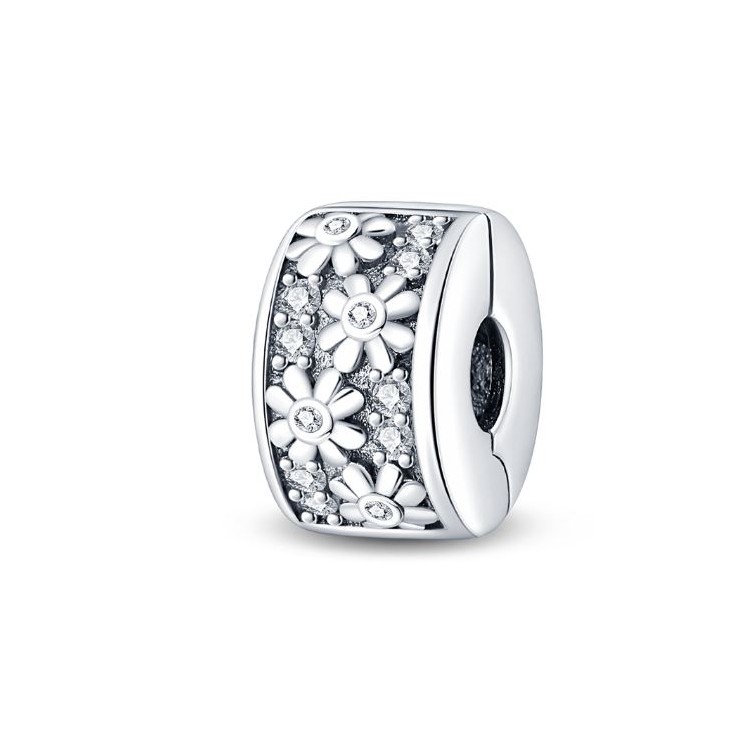 Prosperk Korálek stříbrný na náramek posetý kytičkami S1258