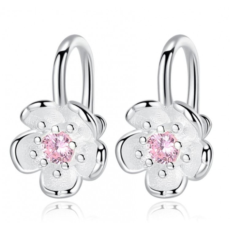 Prosperk Stříbrné náušnice Pivoňky růžový zirkon S1302