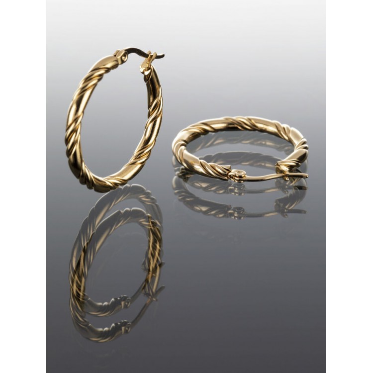 Prosperk Náušnice kroužky z oceli zlaté kroucené S1351