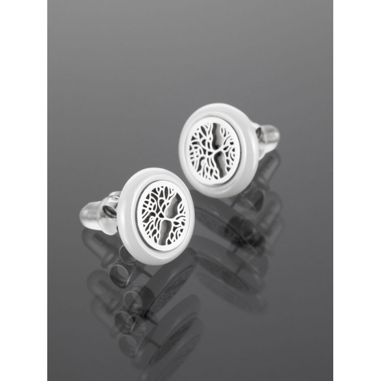 Prosperk Náušnice z oceli a bílé keramiky strom života S1363