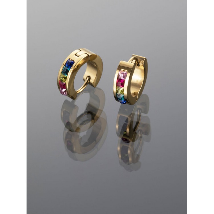 Prosperk Náušnice z oceli kroužky s barevnými zirkony S1401