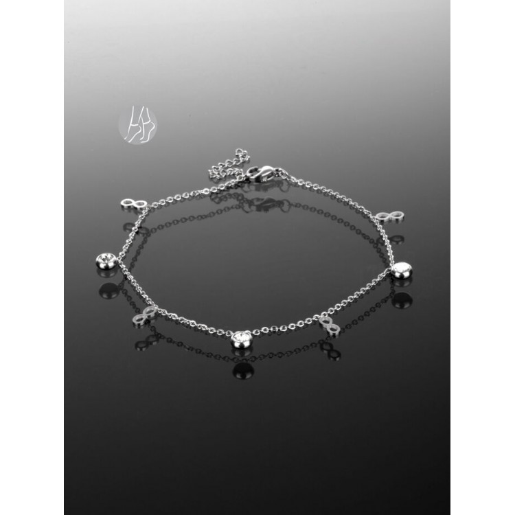 Prosperk Řetízek na nohu z chirurgické oceli snekonečnem a kroužky vykládanými čirými krystaly S1421