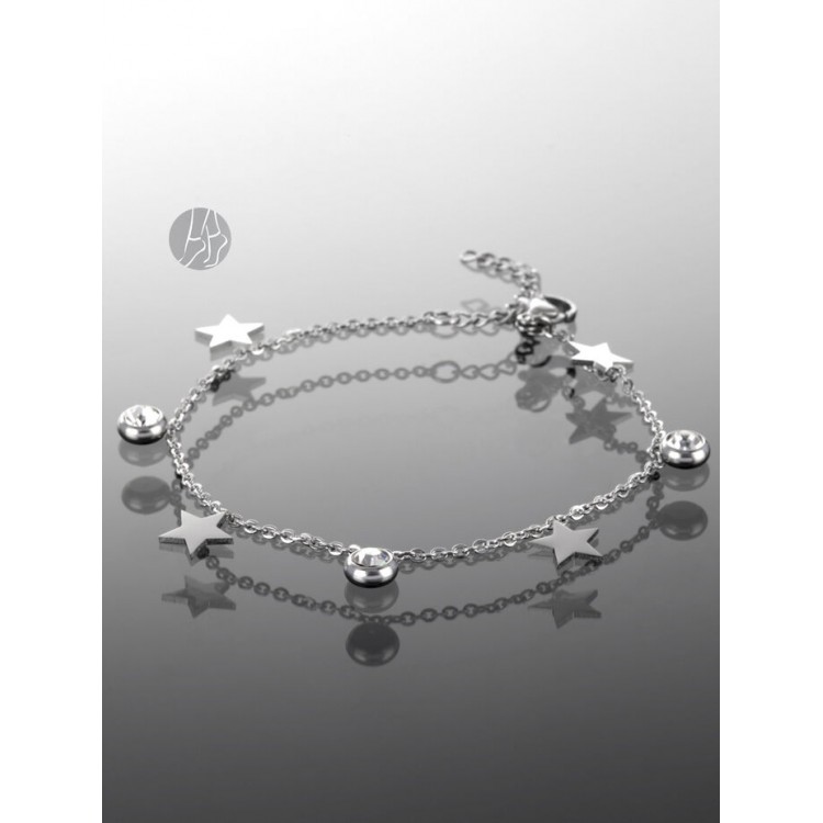 Prosperk Řetízek na nohu s hvězdičkami a kroužky vykládanými čirými krystaly S1463