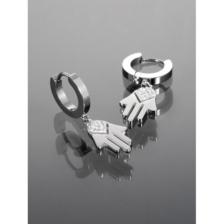 Prosperk Stříbrné náušnice kruhy s rukou Fatimy z chirurgické oceli S1506