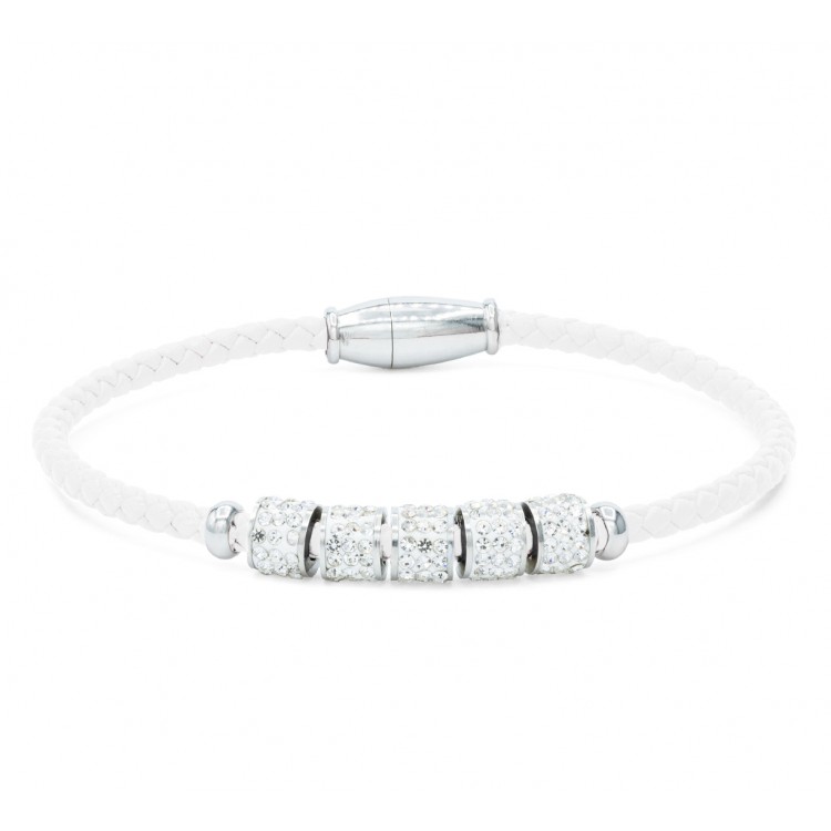Prosperk Koženkový náramek s ocelí Swarovski bílý S1536