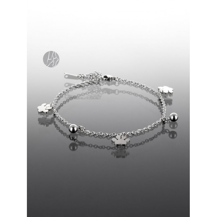 Prosperk Ocelový řetízek na nohu - tlapky a kuličky S1550