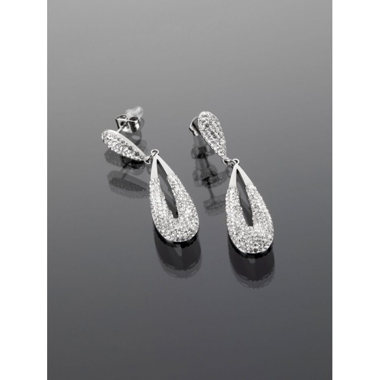 Prosperk Náušnice z oceli - dvojité kapky se zirkonky S1559