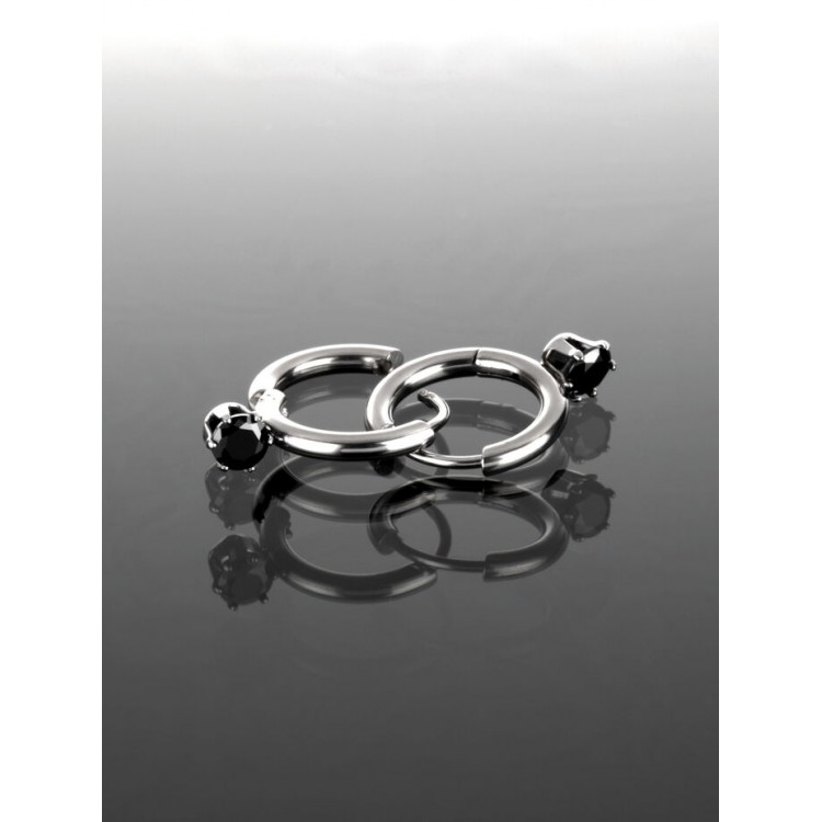 Prosperk Náušnice kroužky s černým krystalem S1615