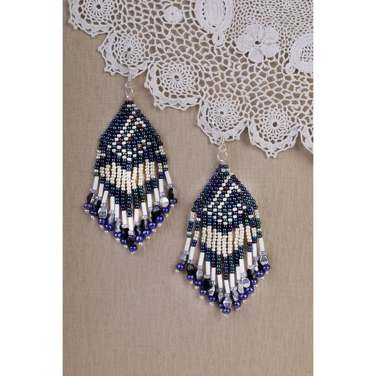 Prosperk Náušnice z korálků handmade tmavě modré S1733