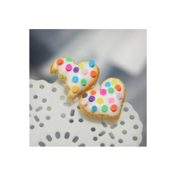 CircusMind Sladké náušnice pecky Fimo - srdíčkové sušenky S1768