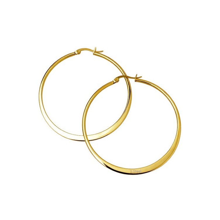 Prosperk Náušnice zlaté ocelové kruhy ploché Průměr náušnic kroužky: 4cm