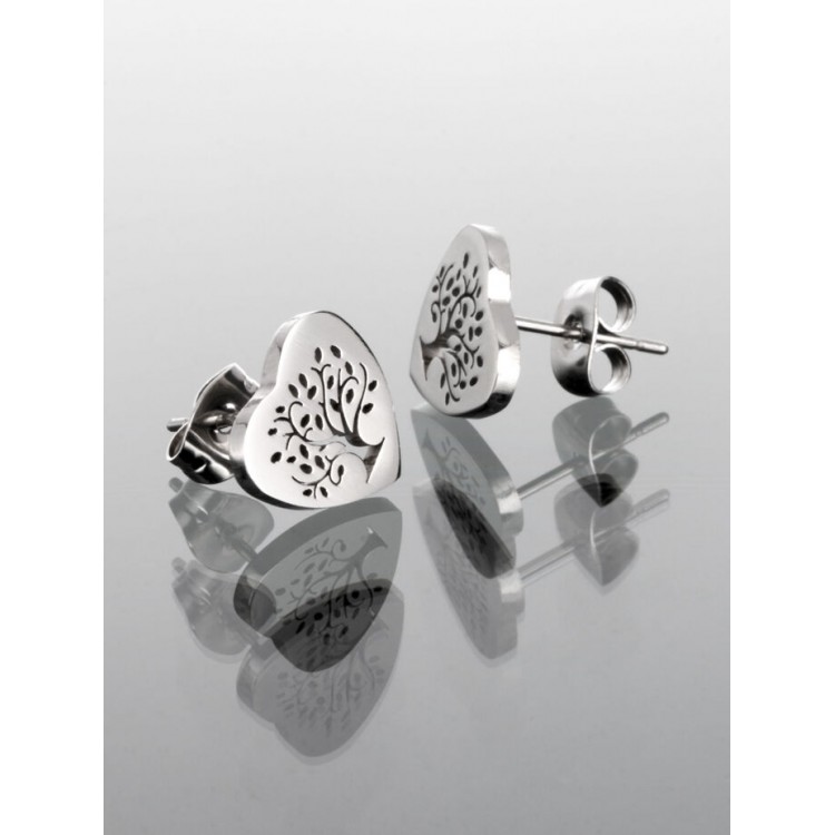 Prosperk Náušnice ocelová srdíčka se stromem života S1877