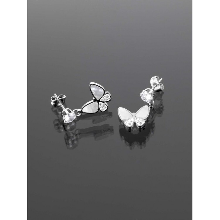 Prosperk Náušnice z oceli motýlci s perletí S1881