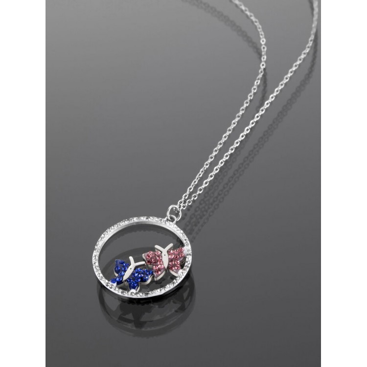 Prosperk Řetízek ocelový motýlek modrý a růžový S1885