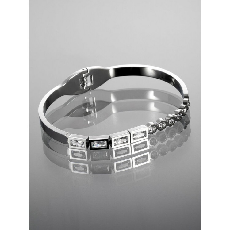 Prosperk Pevný náramek z chirurgické oceli s krystalky stříbrná S1971