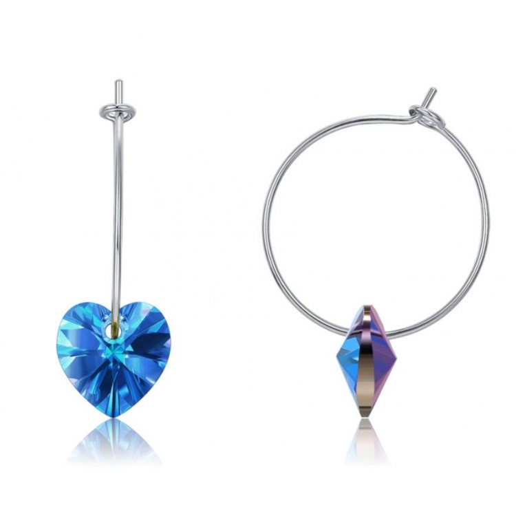 Prosperk Náušnice kruhy modrá srdíčka Swarovski S1983