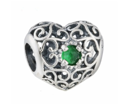 Prosperk Korálek na náramek Pandora heart zelený kamínek S2029