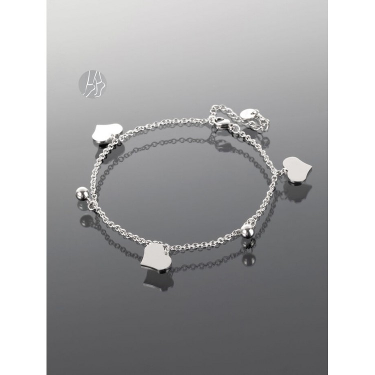 Prosperk Ocelový řetízek na nohu se srdíčky a kuličkami S2056