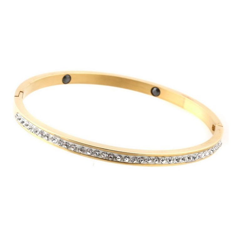 Prosperk Náramek ocelový jednořadý zlatý Swarovski krystalky S2072