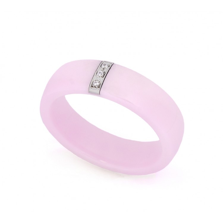 Prosperk Prsten růžová keramika s ocelí a krystalky Velikost prstenů: 11 (EU: 65-67)