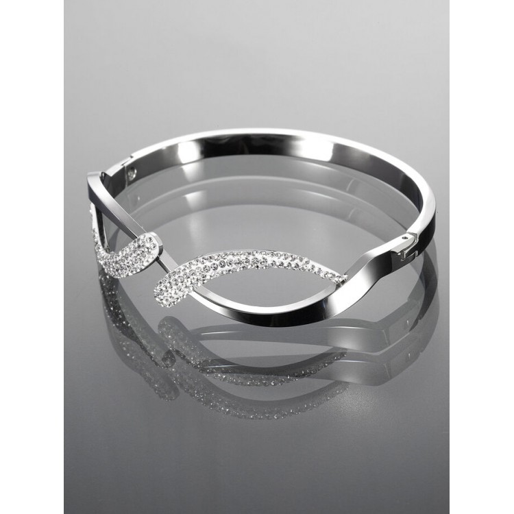 Prosperk Pevný náramek z chirurgické oceli s krystalky stříbrná S2173