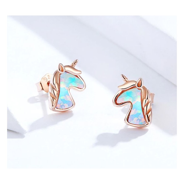 Prosperk Náušnice stříbrné pecky jednorožec z opálu S2231