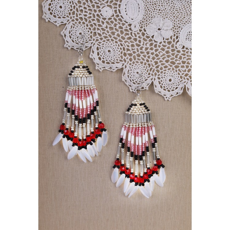 Prosperk Náušnice z korálků handmade do červena S2260