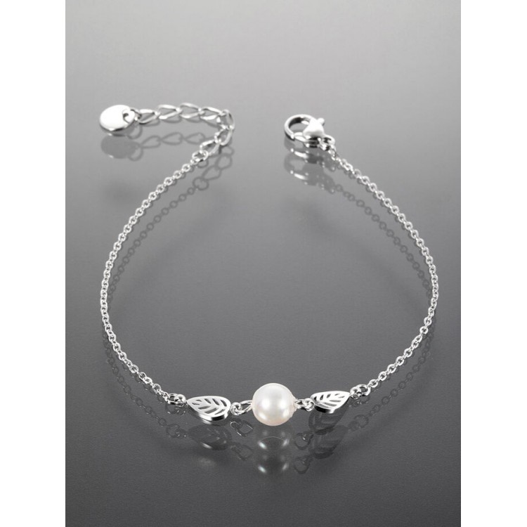 Prosperk Elegantní náramek z chirurgické oceli s perlou a lístky S2275