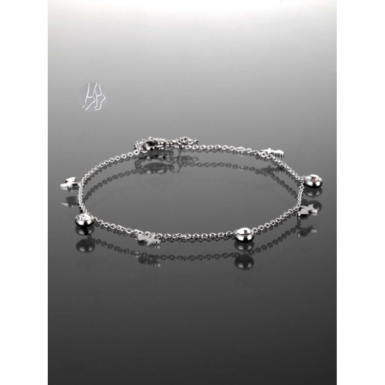 Prosperk Řetízek na nohu z chirurgické oceli s motivem srdečního tepu a kolečky vykládanými čirými krystaly S2287