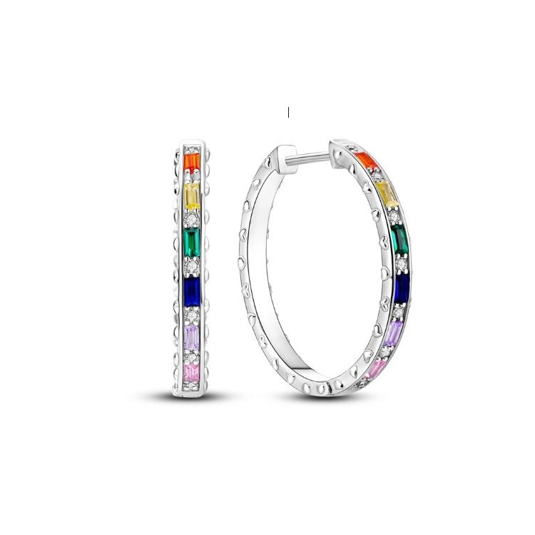 Prosperk Stříbrné náušnice kroužky s barevnými kamínky S2384