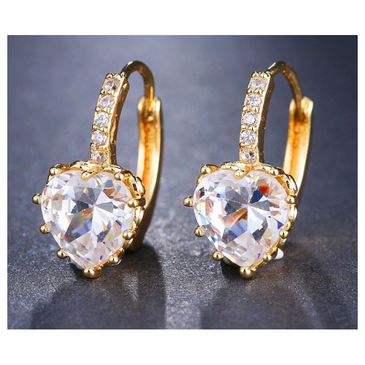 Prosperk Náušnice srdíčko s krystalky zlaté S2413