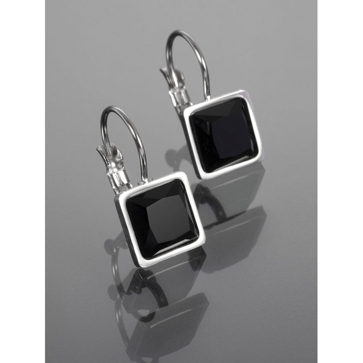 Prosperk Náušnice z chirurgické oceli s velkým černým krystalkem stříbrná S2467