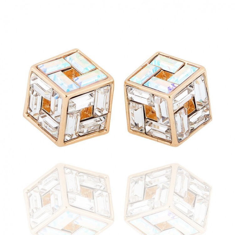 Prosperk Náušnice pecky krychle s krystalem Swarovski zlaté S2497