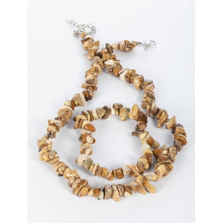 Prosperk Sada sekaných náhrdelníku a náramku z leštěného obrázkového jaspisu béžová S2566