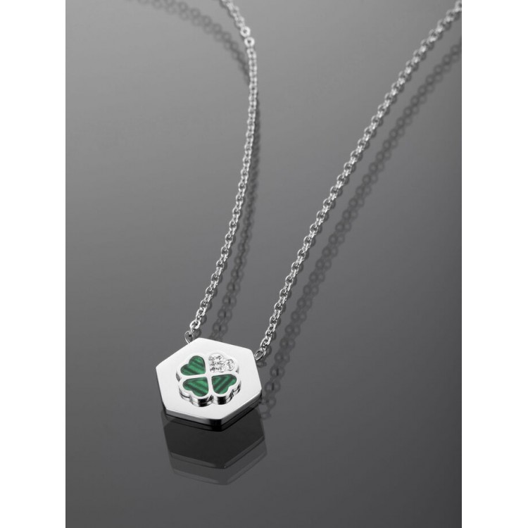 Prosperk Řetízek ocelový s přívěskem čtyřlístek zelený S2656