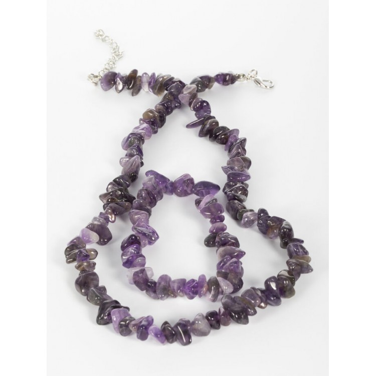 Prosperk Sada sekaných náhrdelníku a náramku z leštěného ametystu fialová S2661