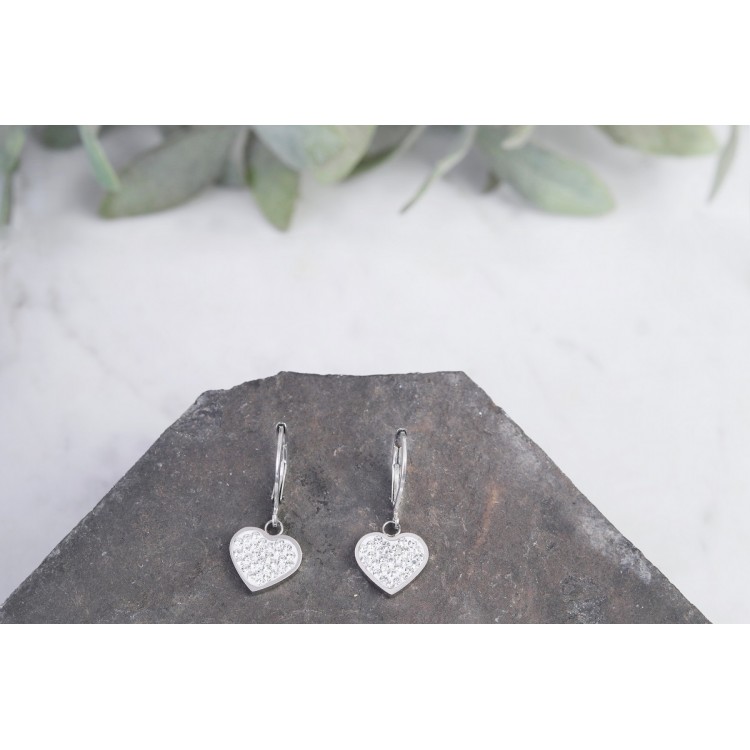 Prosperk Náušnice ocelová srdíčka s kamínky S2770