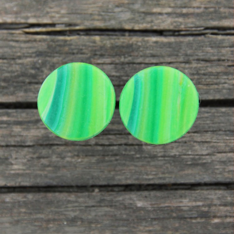 CircusMind Náušnice zelené pruhované fimo pecky S2790