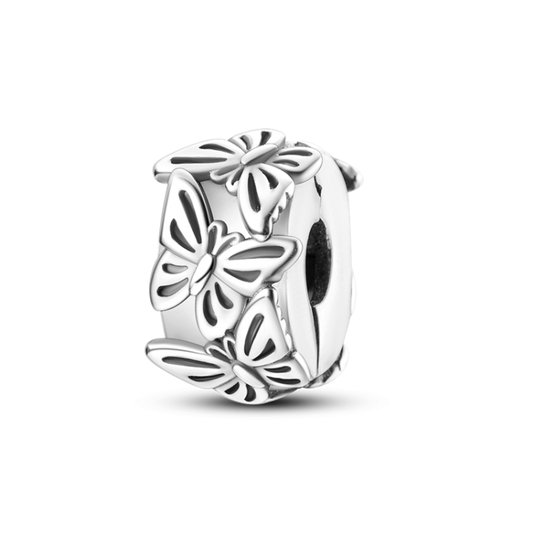 Prosperk Korálek stříbrný na náramek stopper s motýlky S2832