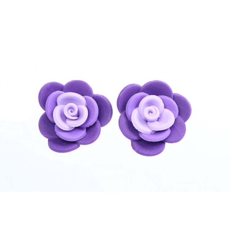 Fimos Náušnice Fimo pecky - fialové květy S2960