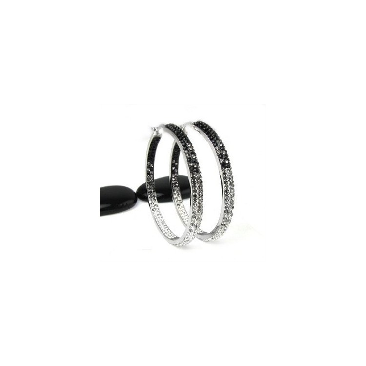 Prosperk Náušnice ocelové kruhy s černými kamínky S3029