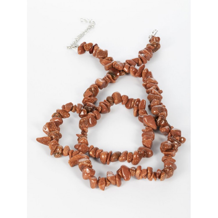 Prosperk Sada sekaných náhrdelníku a náramku z leštěného hnědého slunečního kamene hnědá S3129