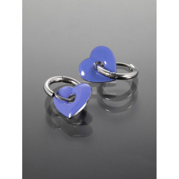 Prosperk Náušnice ocelové kroužky s modrým srdcem S3254