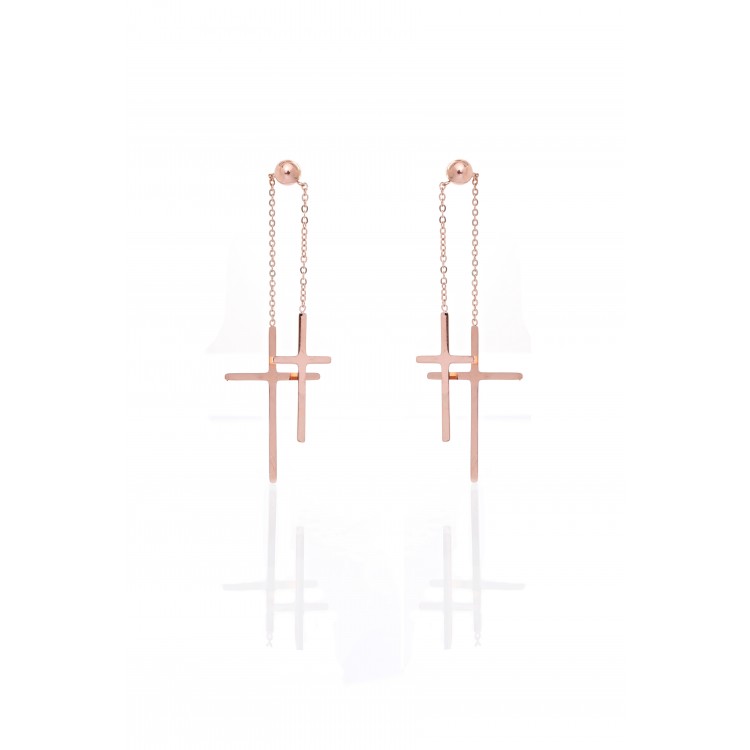 Prosperk Náušnice ocelové visací dvojité křížky S3277