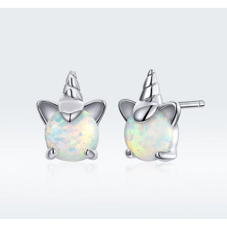 Prosperk Stříbrné náušnice pecky- duhový jednorožec S3391