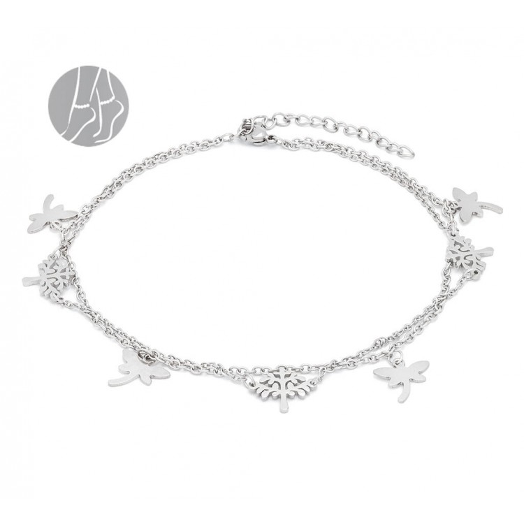 Prosperk Dvojitý řetízek na nohu Strom a Vážka ocelový S3425