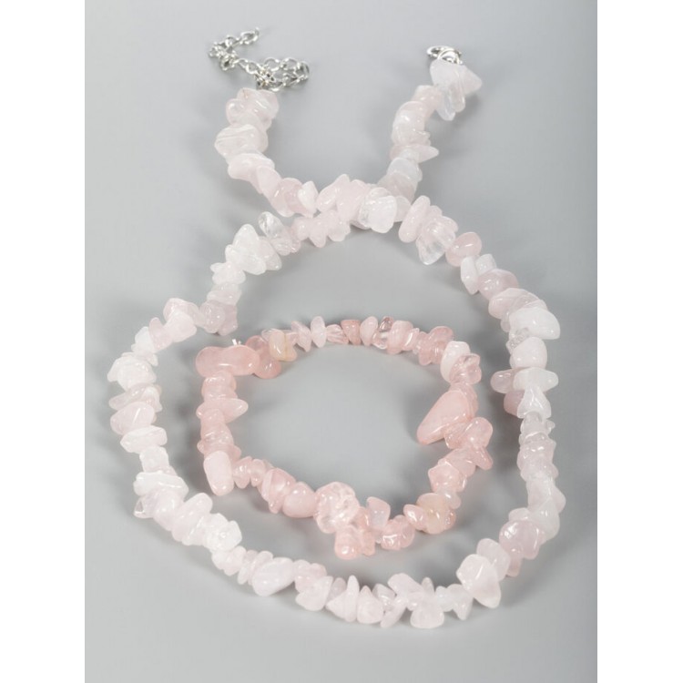 Prosperk Sada sekaných náhrdelníku a náramku z leštěného růženínu růžová S3521