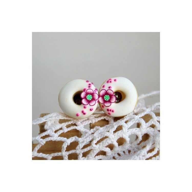 CircusMind Sladké náušnice pecky Fimo - donutky s kytičkami S3540