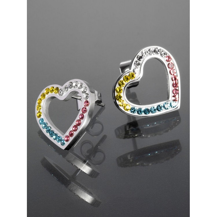 Prosperk Vícebarevné náušnice z chirurgické oceli srdíčko s krystalky S3569