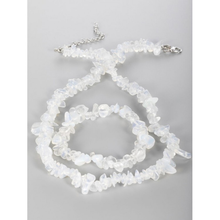 Prosperk Sada sekaných náhrdelníku a náramku z broušeného opalitu bílá S3686